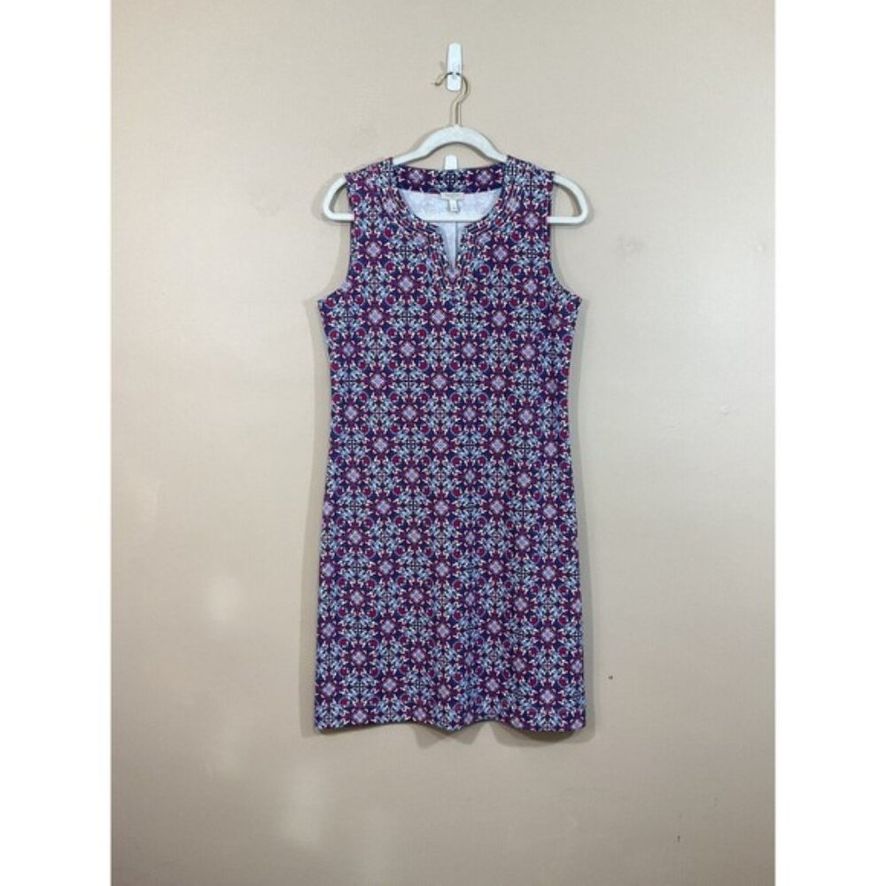 Talbots Womens Boho Midi Dress S Coastal Geometric Wedding Guest Travel Colorful